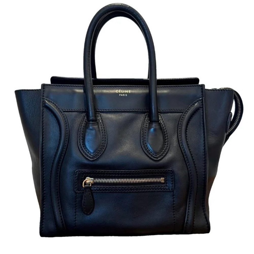 Celine Micro Luggage Tote bag in black calfskin leather